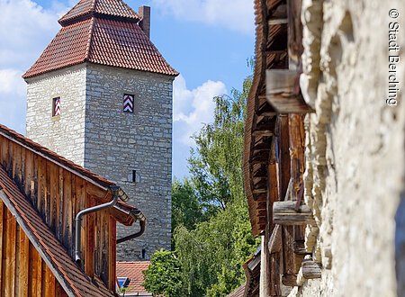 Wehrmauer mit Storchenturm (Berching, Naturpark Altmühltal)